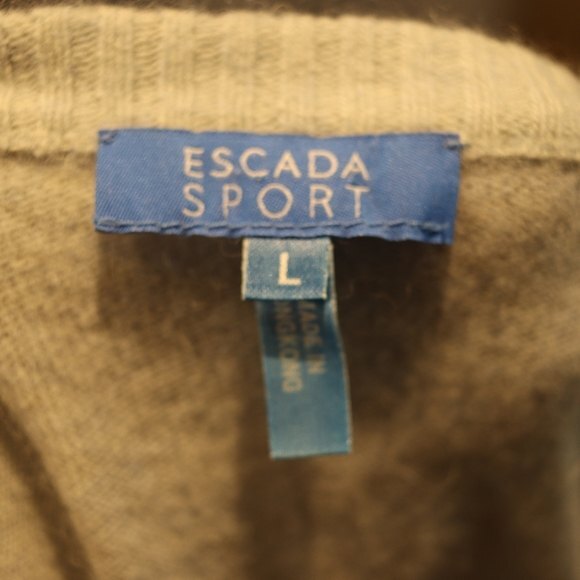 Escada Sport Blue Argyle Cardigan Sweater Wool Angora Blend Large Preppy - Picture 11 of 12
